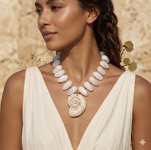Boho spiral sea shell pendant - spiral,
